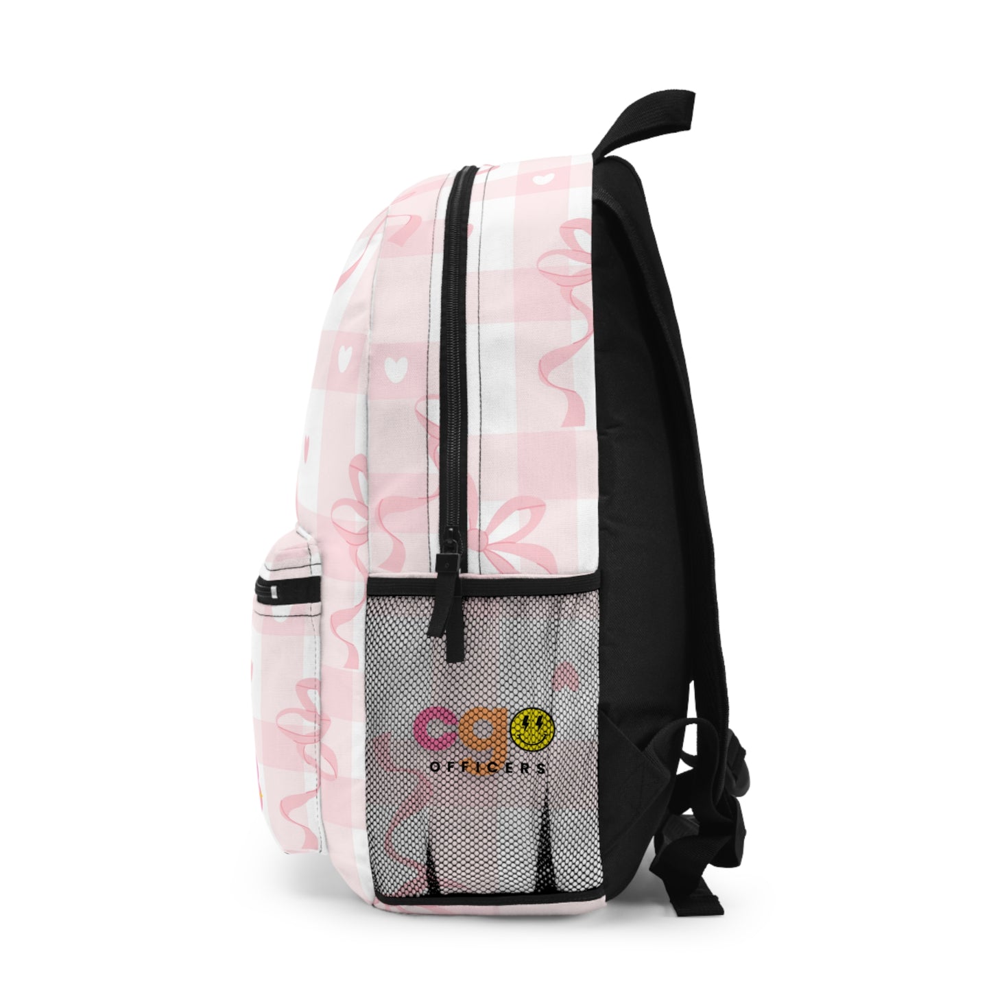 Pink Gingham Bunny Backpack — Personalized Kids School Bag with Bow & Heart Pattern