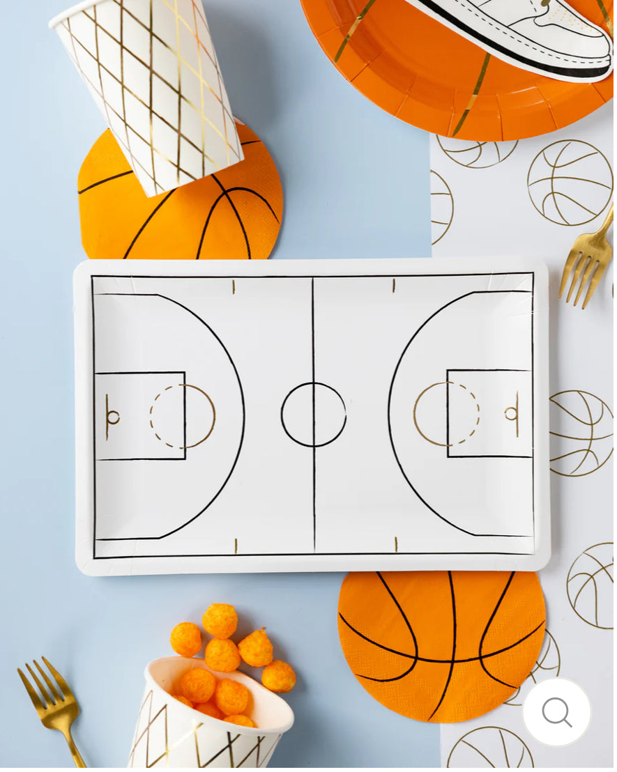 Celebrate sports-themed parties with these basketball party cups, featuring a net design. Ideal for kids' parties, each cup holds 12 oz and is stylishly crafted."