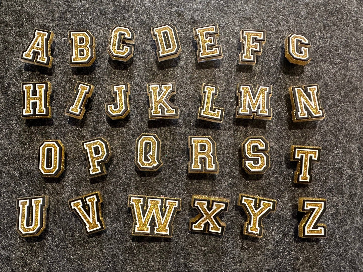"Letter Drop" ✨ Gold Bling Alphabet Croc Charm — Letter W by JuliesDecal