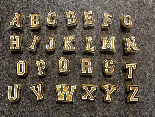 "Letter Drop" ✨ Gold Bling Alphabet Croc Charm — Letter W by JuliesDecal