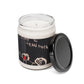 Customizable 9oz scented candle in a glass jar, made with 100% natural soy wax blend and featuring a 100% cotton wick. The candle includes a glossy permanent adhesive label for personalized artwork, available in various aromatic scents and has a burn time of 50-60 hours
