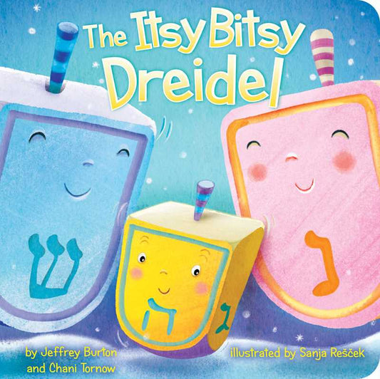 The Itsy Bitsy Dreidel board book cover with smiling dreidel in snow