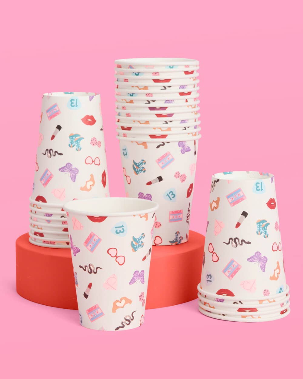 Swiftie party cups with full-color printed graphics