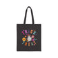 Halloween Cowboy Ghost Trick or Treating bag made from durable natural canvas, featuring a colorful ghost design. This 15" x 16" tote with 20" handles is perfect for kids, teachers, and Halloween lovers to collect candy, carry books, or use as a festive fall bag.