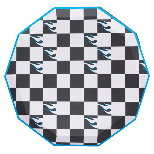 "Full Throttle" 🏁 Hot Wheels™ Black Checker Large Party Plates (8 ct) by Bonjour Fête