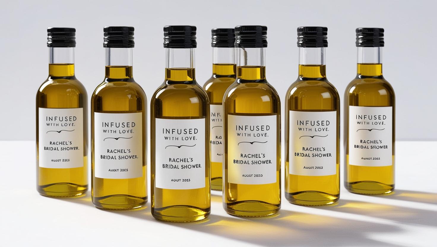 Personalized olive oil wedding favors – elegant 4.5” bottle with smooth, first-harvest oil.