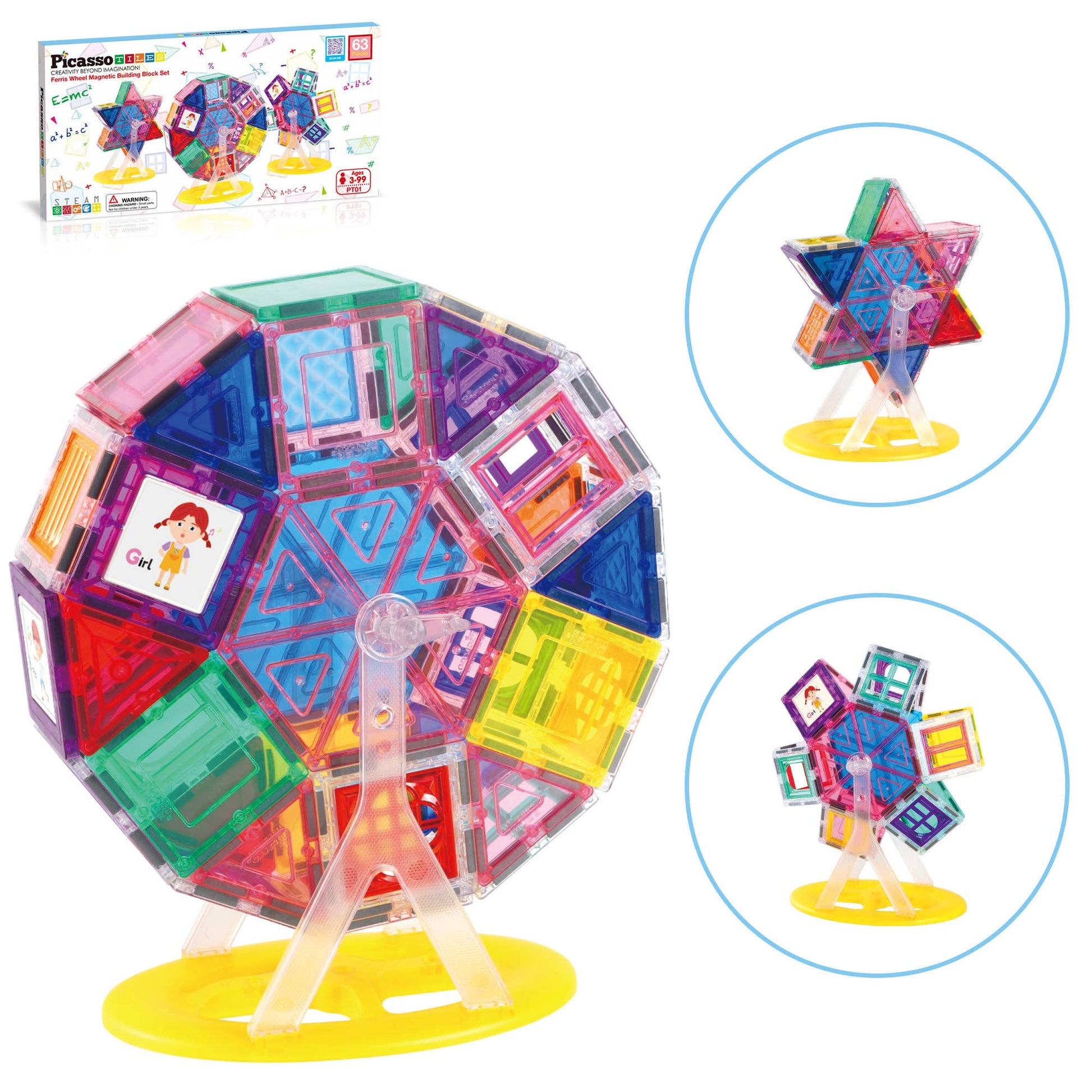 PicassoTiles PT01 Ferris Wheel magnet tile playset