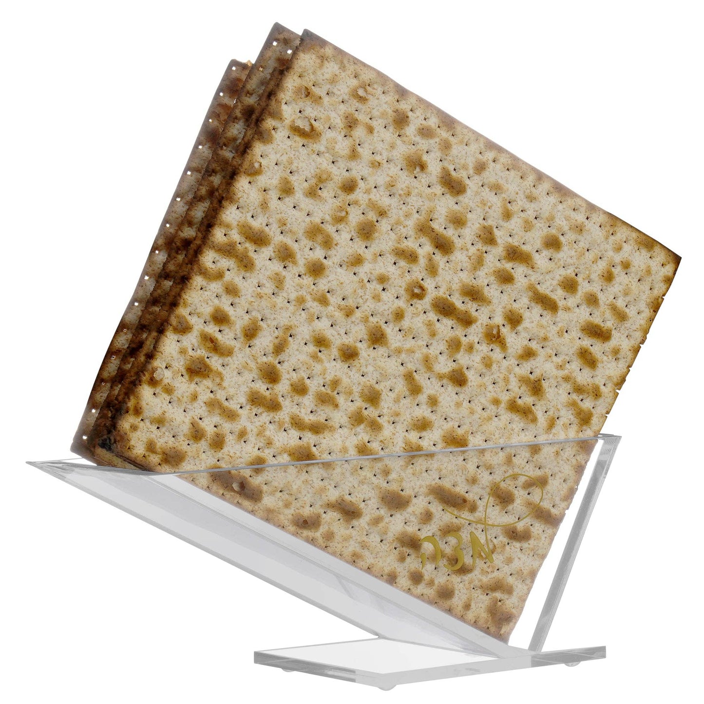 Lucite Matzah Stand with Swirl Text: Gold