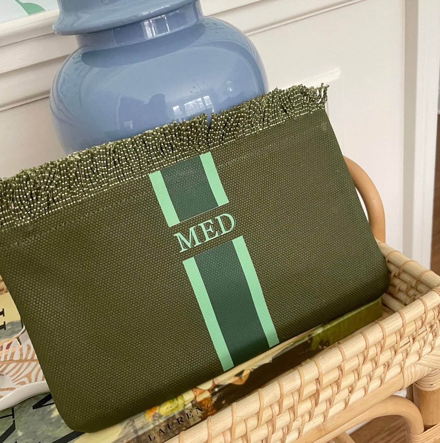 Custom tassel zipper pouch 8x11, name monogram option, stylish organizer for teens and travelers