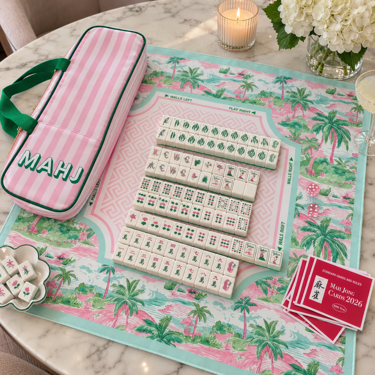 "Palm Reader" 🌴 Palm Resort Mahjong Complete Set with Playing Mat by Ellison+Young