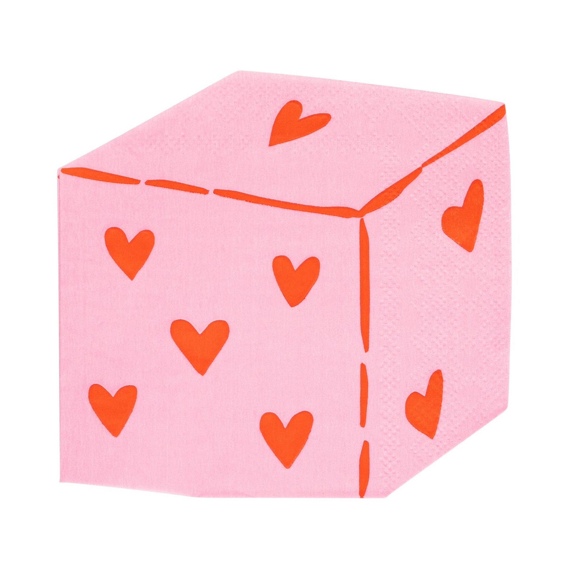 Red and pink dice themed napkins with hearts