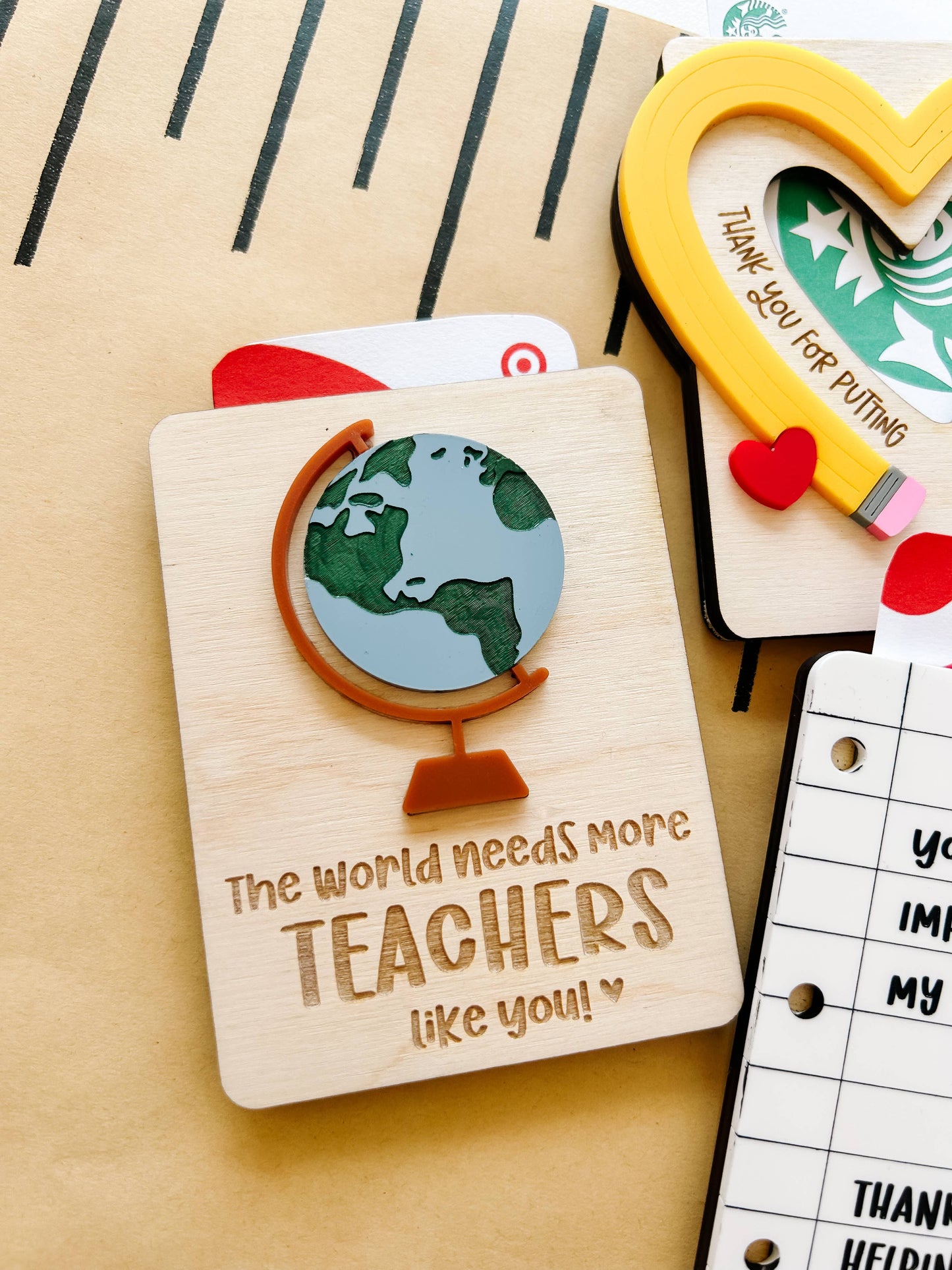 "Around the World Best" 🌍 Globe Teacher Gift Card Holder by Goldie Letter Company