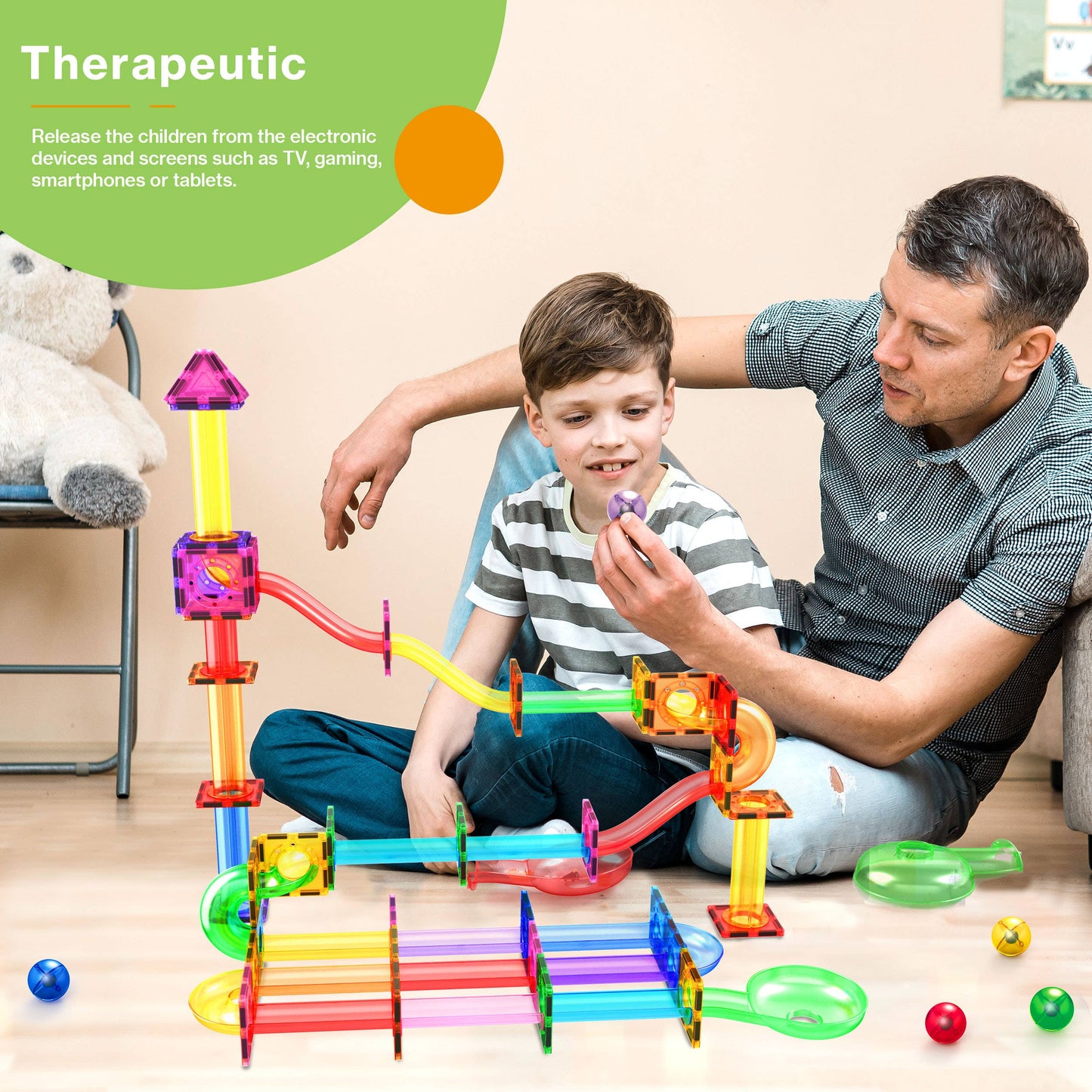 PicassoTiles 50-piece magnetic marble run for kids