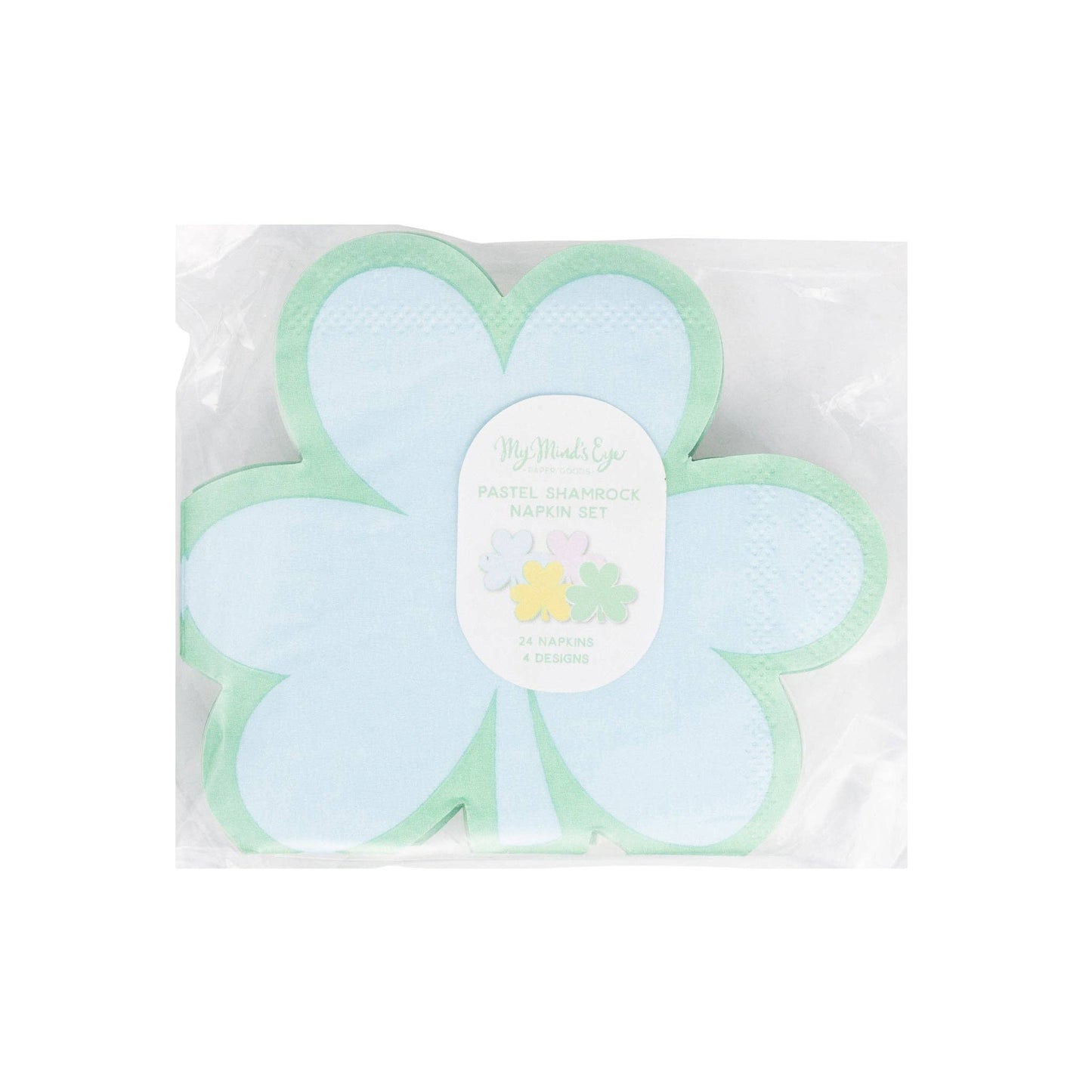 Shamrock shaped napkins in blue, pink, yellow, green