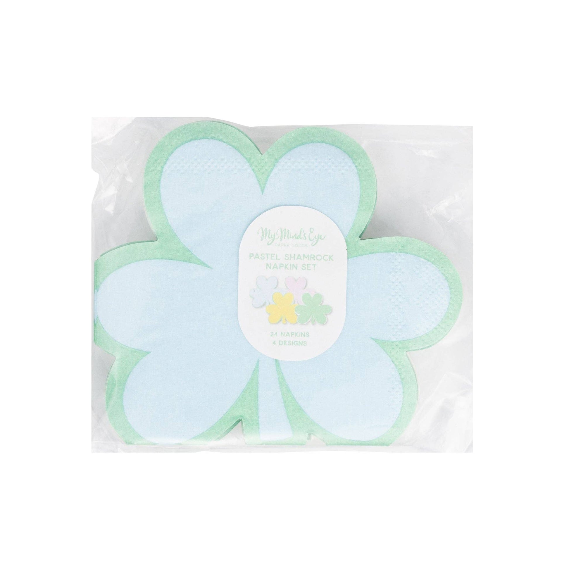 Shamrock shaped napkins in blue, pink, yellow, green