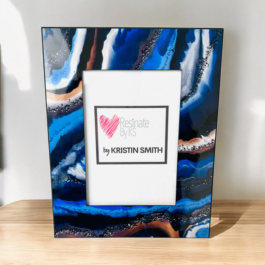 Handmade Blue Agate Resin Frame – Elegant 5x7 Photo Display