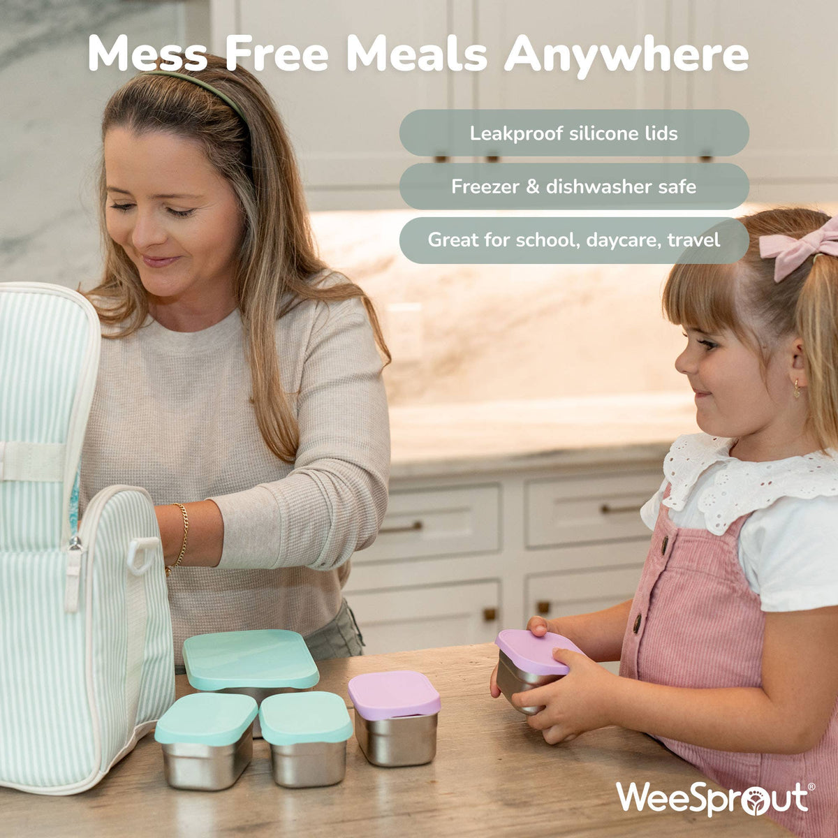 "Packed with Purpose" 🍱 Stainless Steel Bento Box Lunch Set with Silicone Lids by WeeSprout