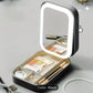 Personalized LED makeup mirror with storage, folding design for travel and home, ideal gift for women.
