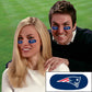 Removable adhesive NFL face decals with vinyl eye black strips and team logos, perfect for game day, tailgates, and parties.