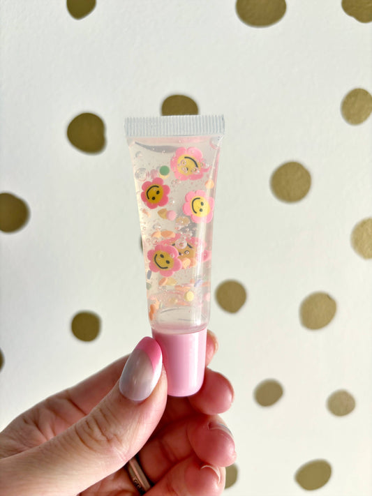 “Gloss Boss” 🌸💖 Smiley Bubble Gum Tube Lip Gloss