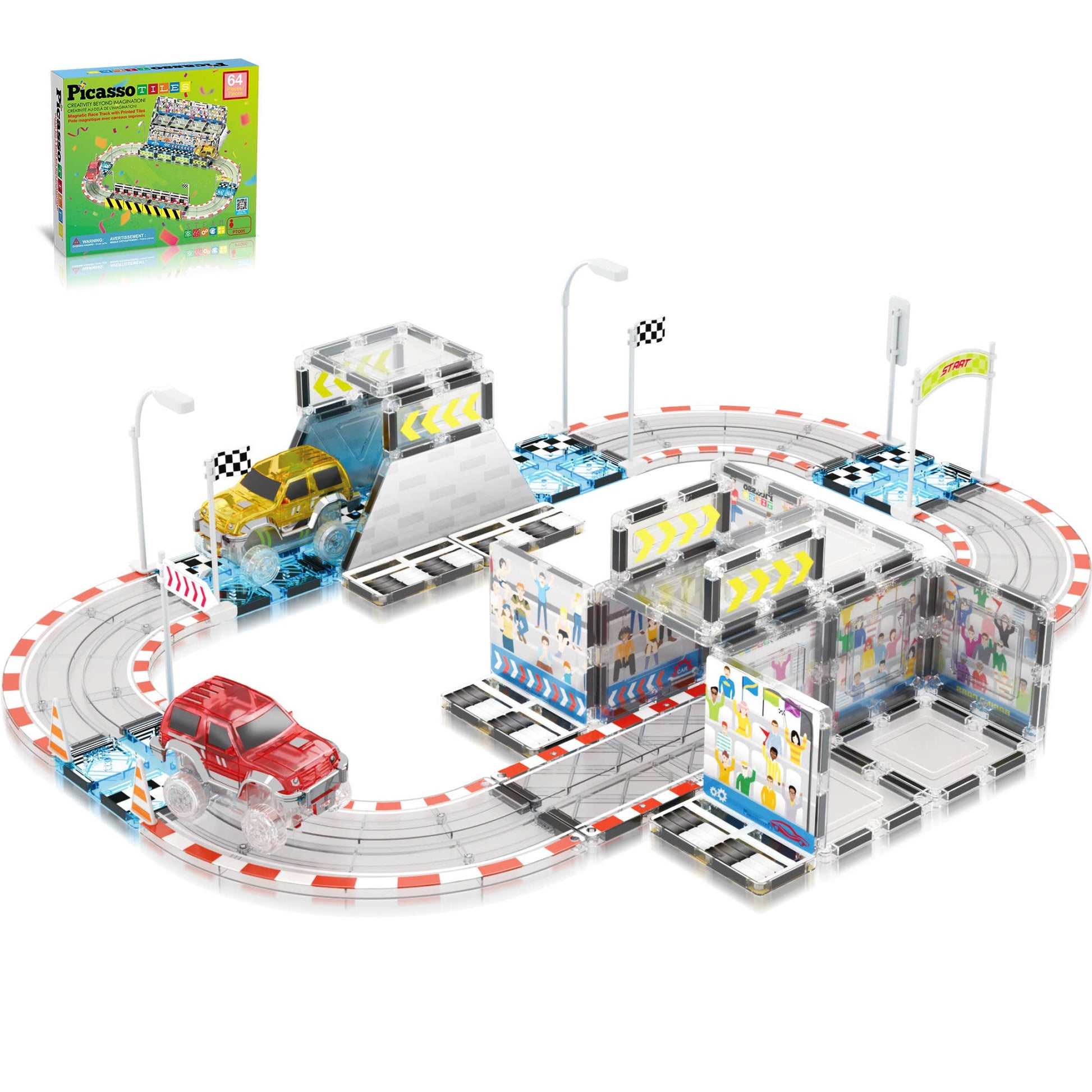 PicassoTiles PTQ05 64-piece magnetic stadium race track