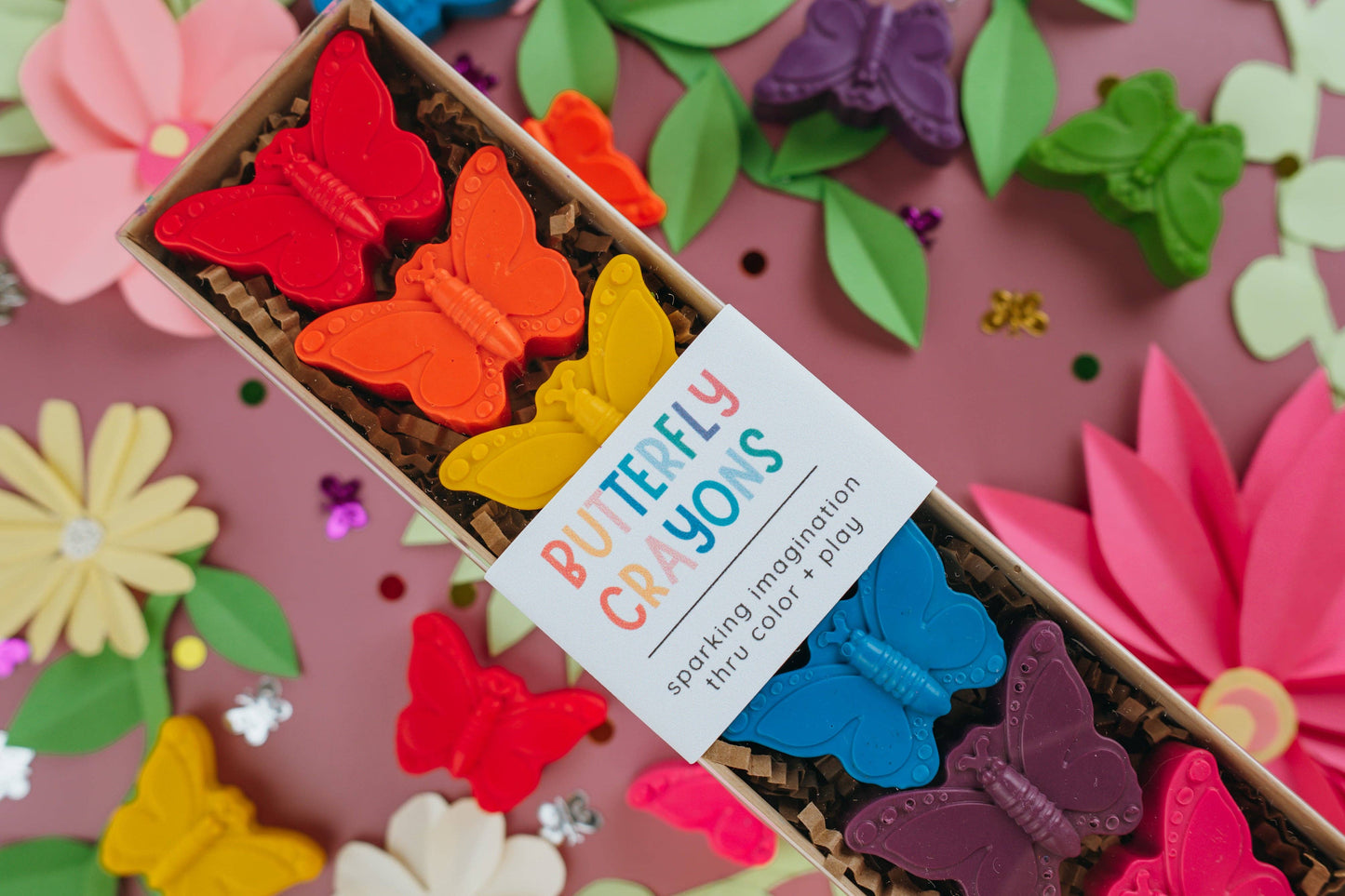 Spring themed butterfly crayons art supplies