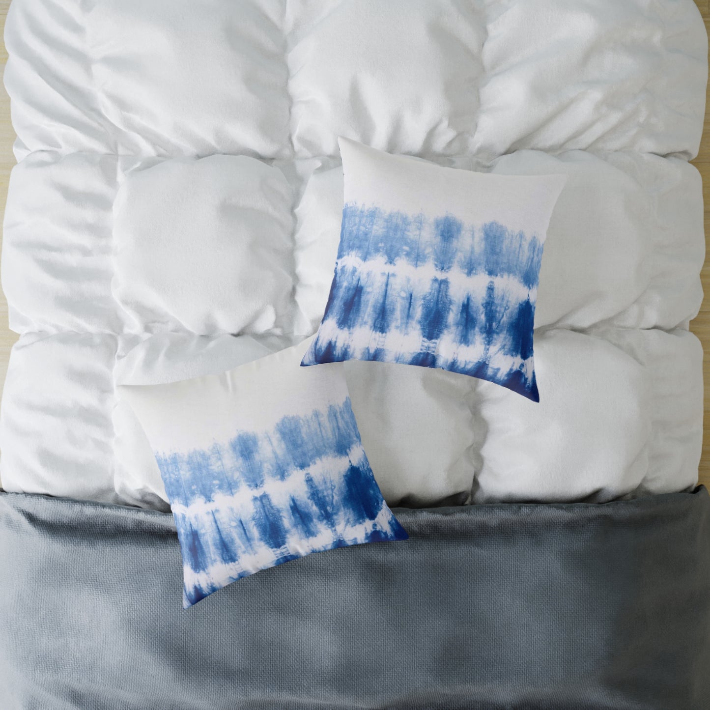 Ombre Blue Tie Dye Pillow made from durable poly canvas, featuring a unique tie dye design in shades of blue. Available in various sizes to add a splash of color and style to your home decor. Perfect for cozy relaxation.