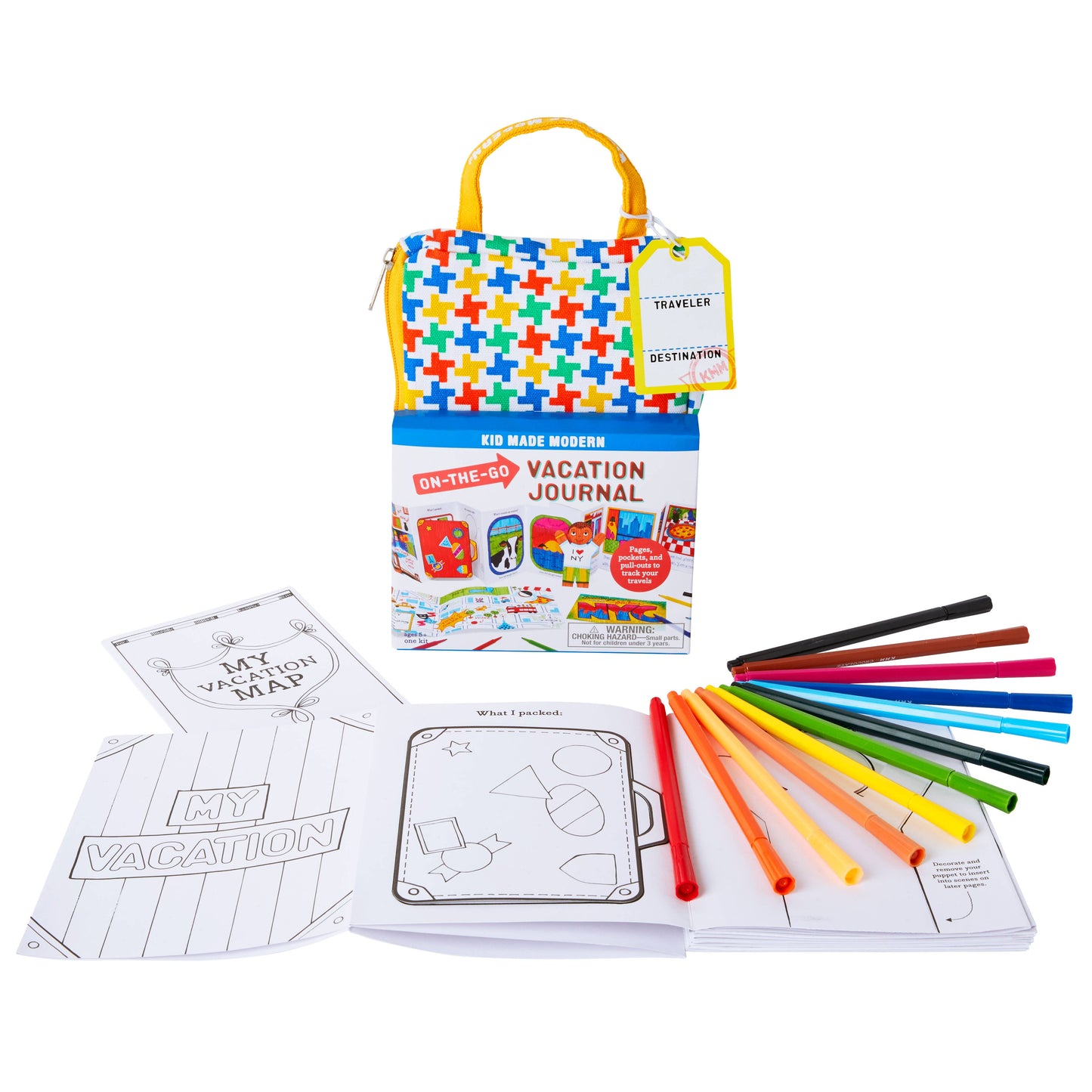 Accordion-style travel journal for kids with guided activity pages