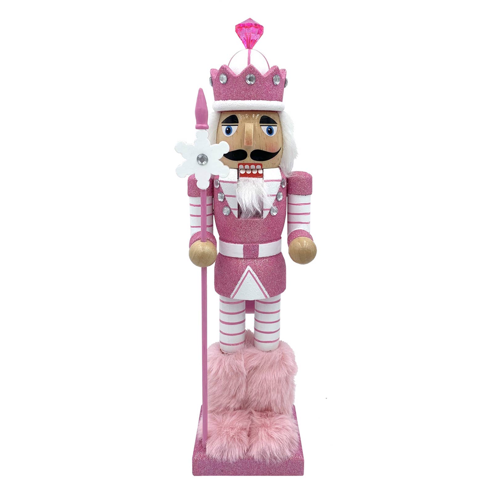 14-inch pink and white nutcracker with snowflake staff