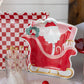 A festive paper plate featuring Santa Claus in his sleigh, perfect for holiday gatherings and celebrations.