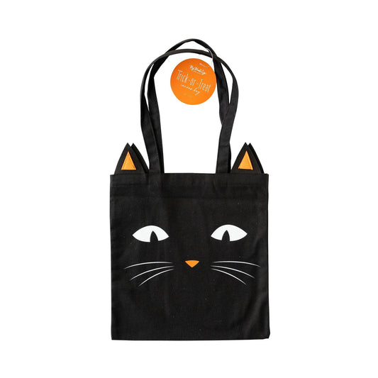 “Purrfect Treat Tote” 🐈‍⬛ Black Cat Canvas Trick-or-Treat Bag