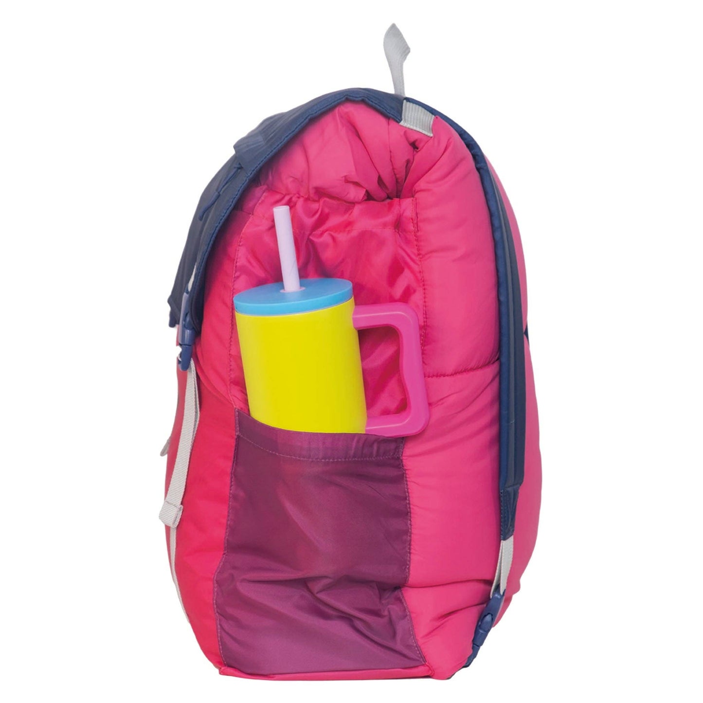 "Pack & Snooze" 🎒 Mimish Sleep-N-Pack Sleeping Bag — Raspberry Sorbet, Navy & Winterberry (Big Kid)