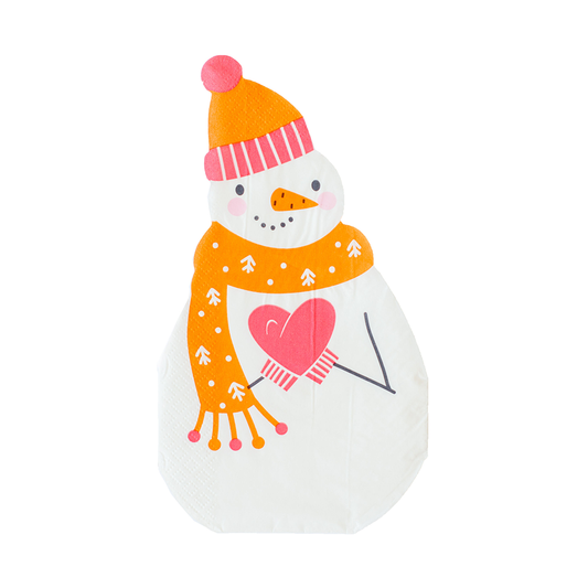 Blizzard Buddies winter guest napkins with snowman and pastel colors, pack of 16