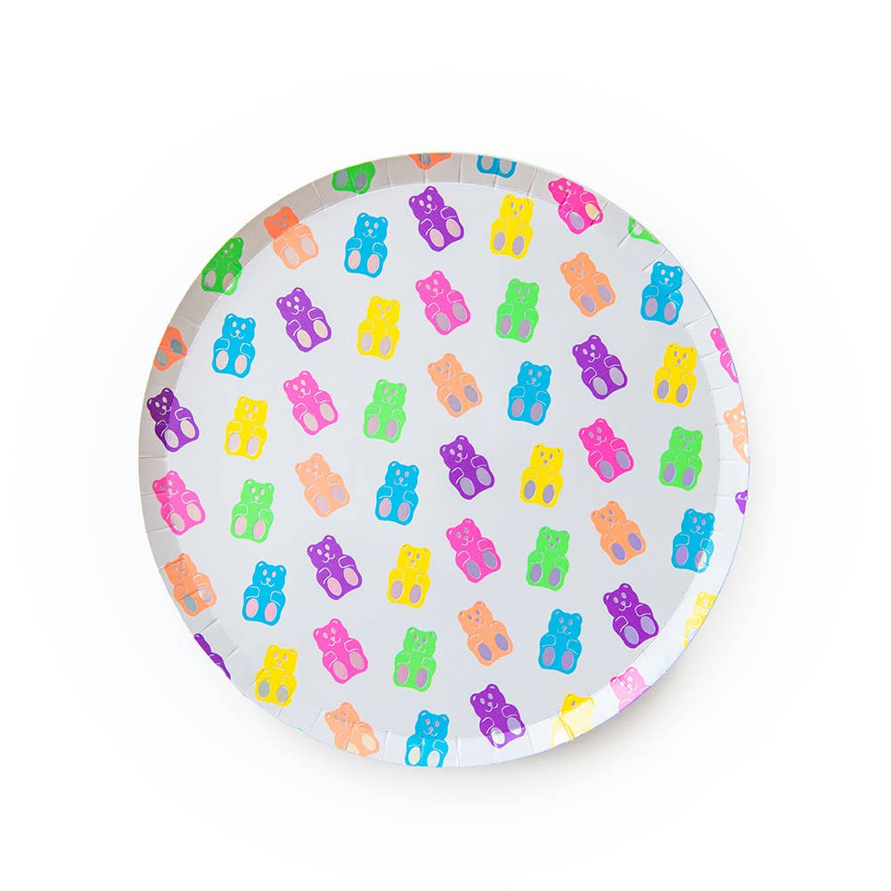 Fun and colorful gummy bear paper plates for sweet party celebrations.