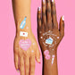 Pop-inspired party tattoos with foil accents
