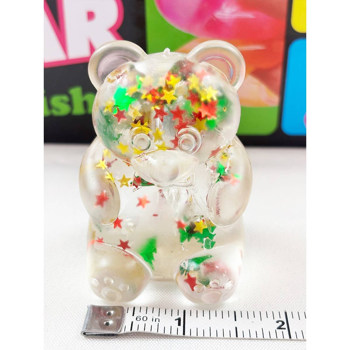 "Clear Conscience" 🐻 Clear Glitter Gummy Bear Squishy Toy with Star Confetti by Love and Repeat