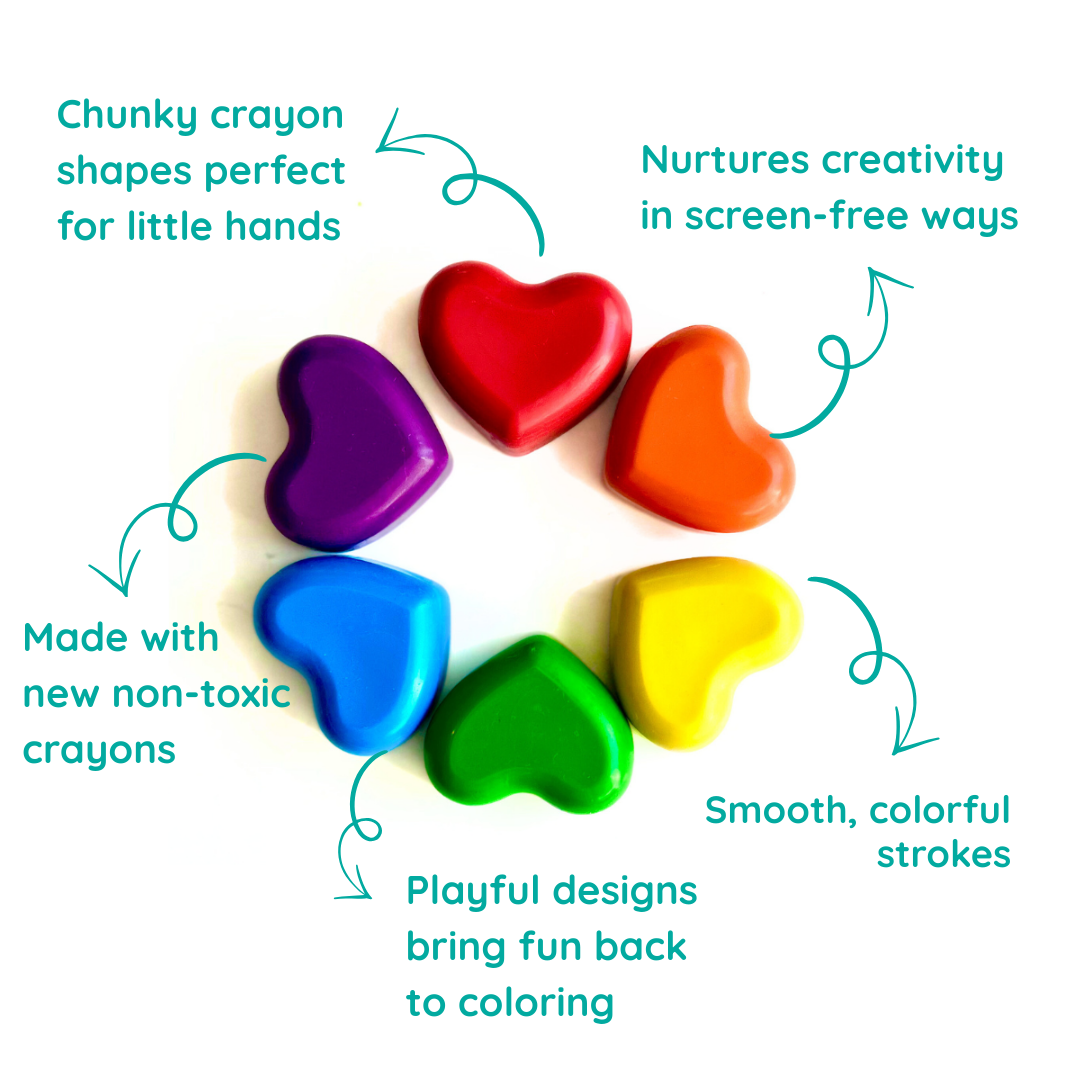 "All Heart" ❤️ Rainbow Heart-Shaped Crayons by Wonder Hue Crayon Co.