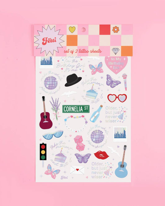 Taylor-themed temporary tattoos with iridescent foil