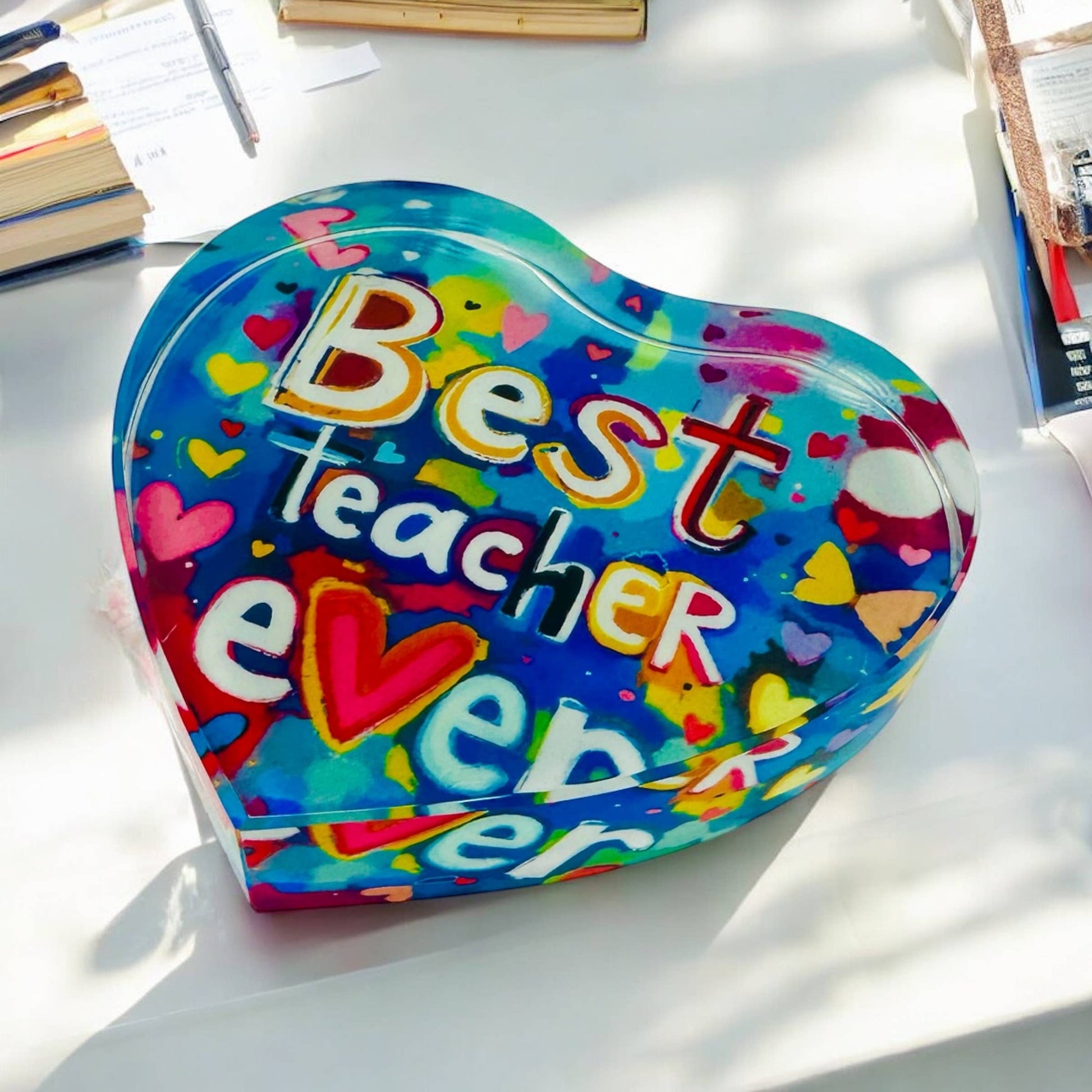 #1 Teacher crystal paperweight 4.2”x4”, perfect teacher gift for appreciation & desk decor.