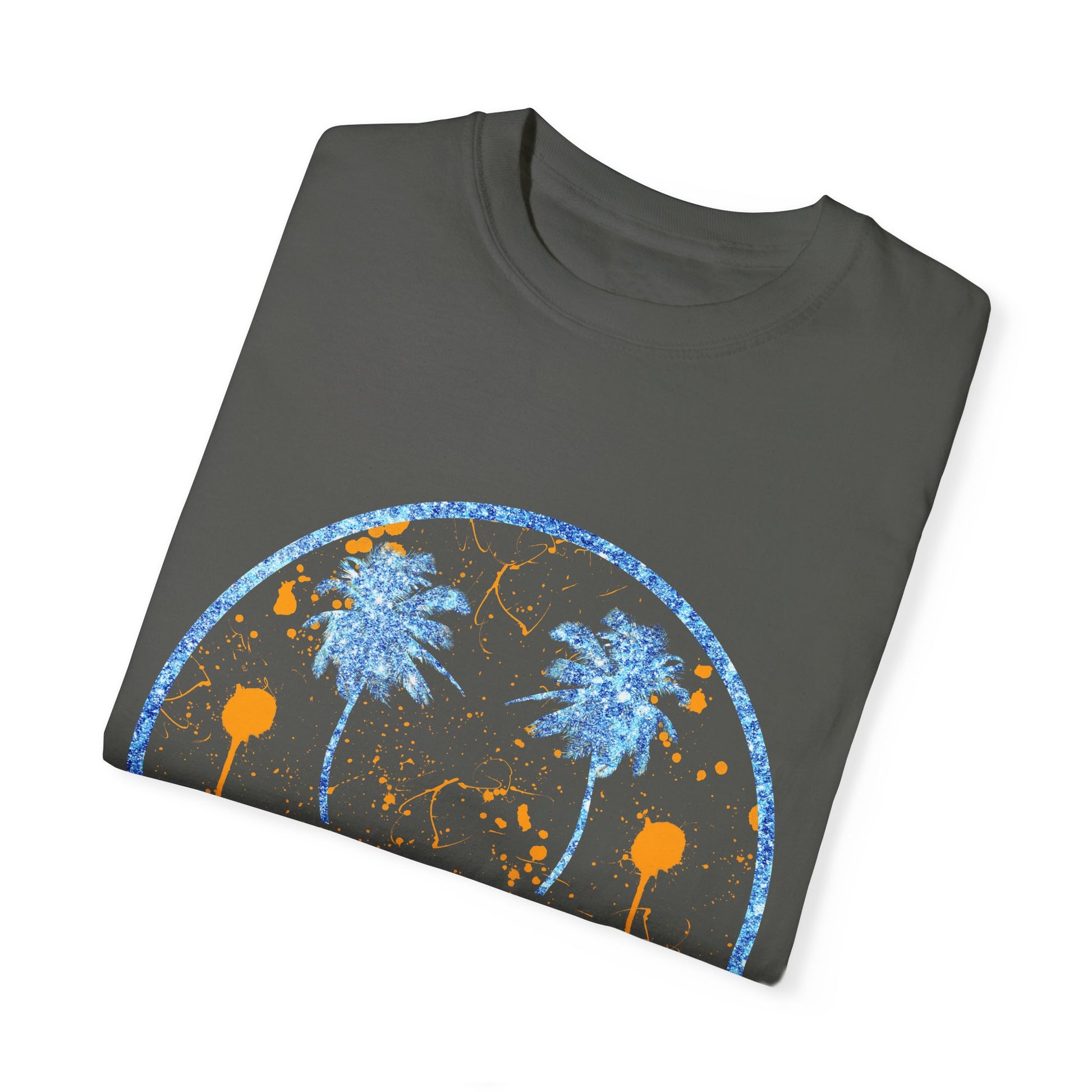 "Embrace summer vibes with our 90s Aesthetic Happy Face Paint Splatter Shirt, featuring a nostalgic design with palm tree eyes. This trendy unisex cotton tee is perfect for beach days, music festivals, and pool parties. Made from soft-washed ring-spun cotton, it offers a comfortable and relaxed fit, ideal for all-day wear. Get ready to shine in this retro-inspired shirt, designed for men, women, and teens!