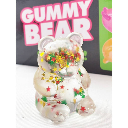 "Clear Conscience" 🐻 Clear Glitter Gummy Bear Squishy Toy with Star Confetti by Love and Repeat