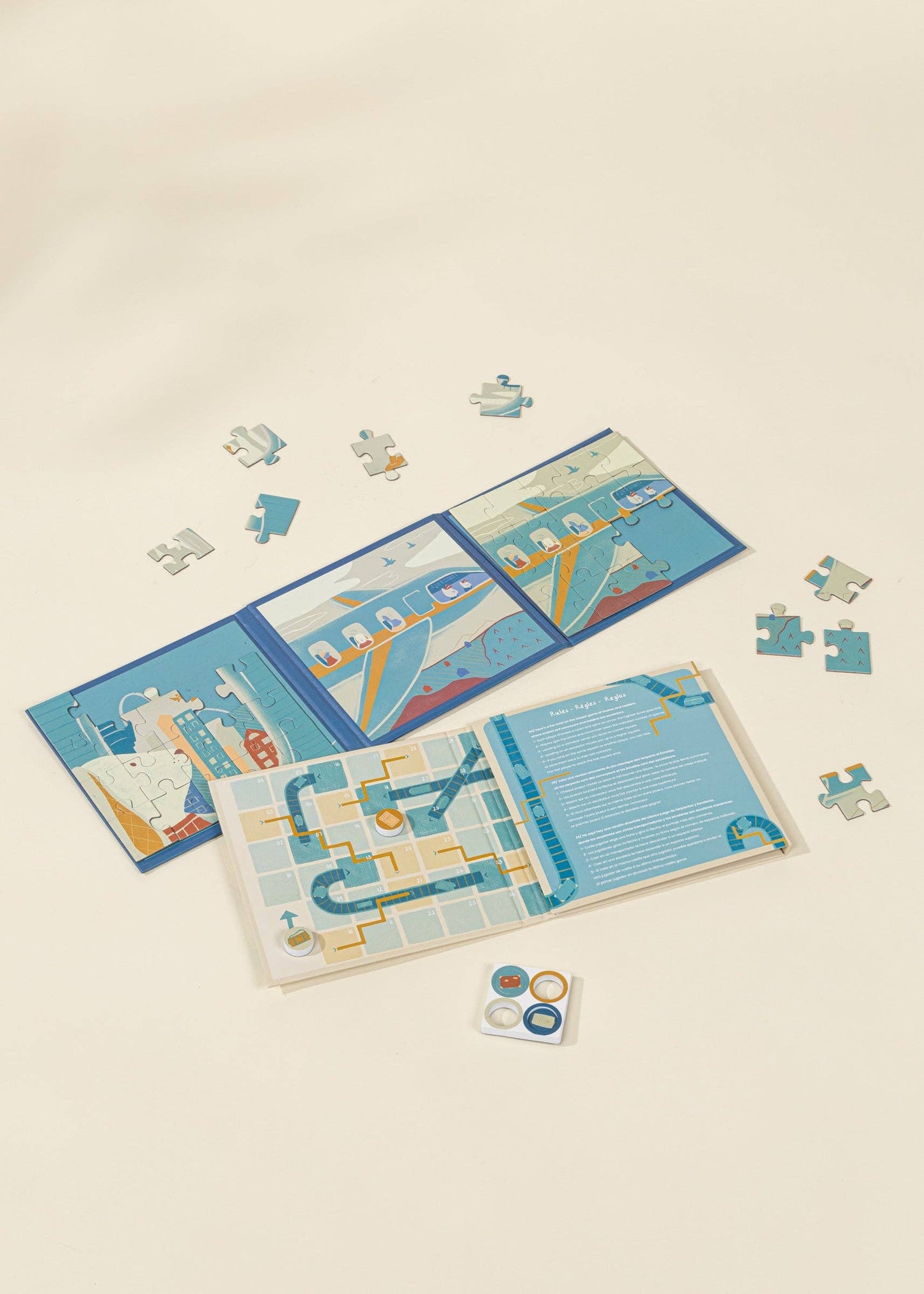 Magnetic puzzles and board game for kids on the go