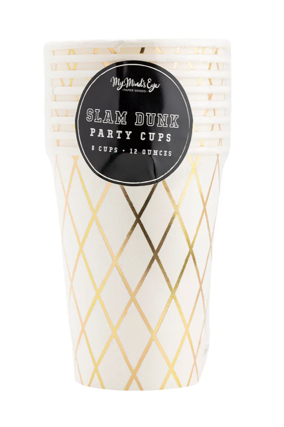 Celebrate sports-themed parties with these basketball party cups, featuring a net design. Ideal for kids' parties, each cup holds 12 oz and is stylishly crafted.