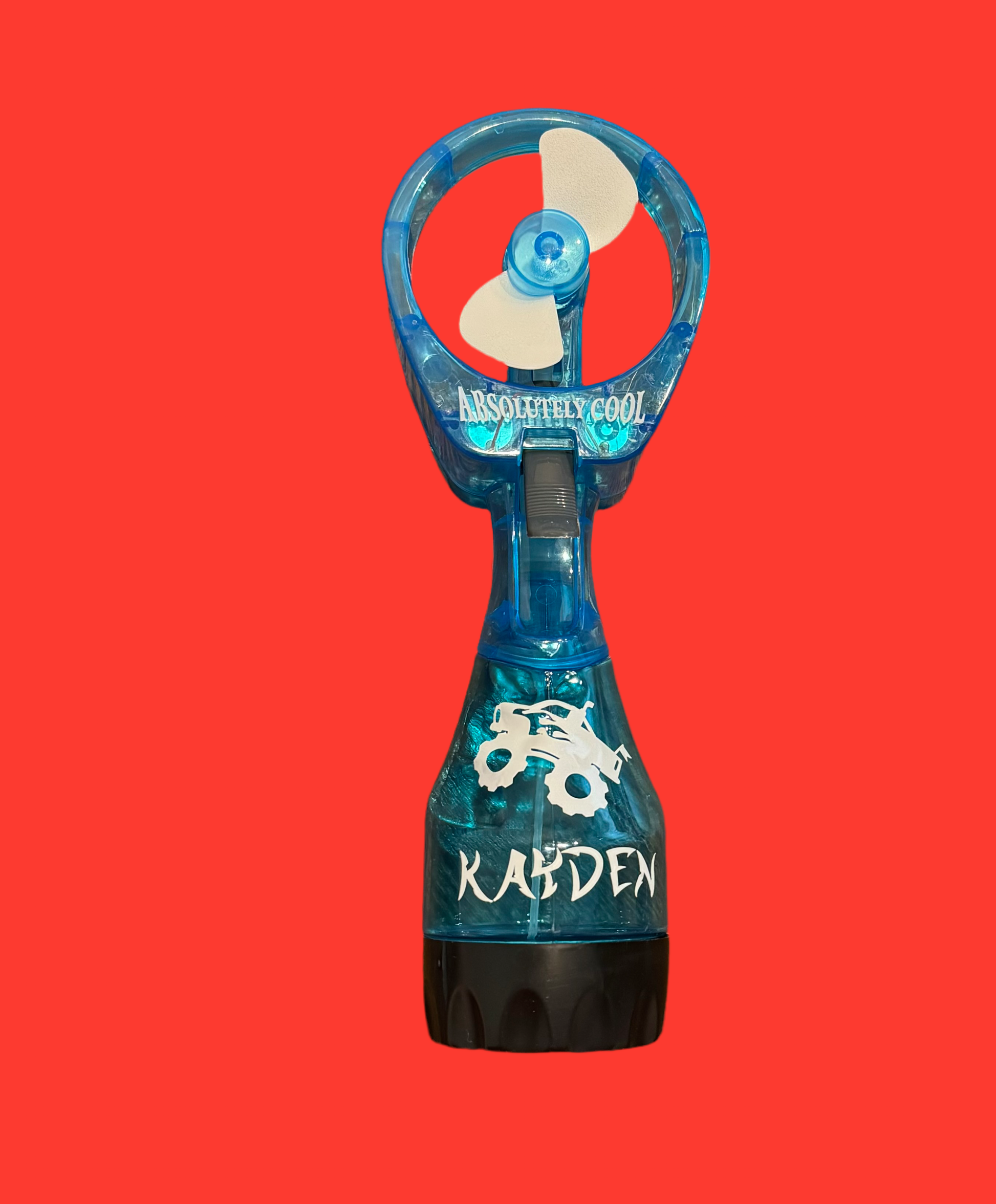 Personalized mini misting fan, perfect for parties and outdoor outings. This portable, battery-operated fan provides a fine mist of cold water and features a powerful motor for a refreshing breeze. Ideal for kids at the beach, park, or theme parks, with colorful designs for everyone.