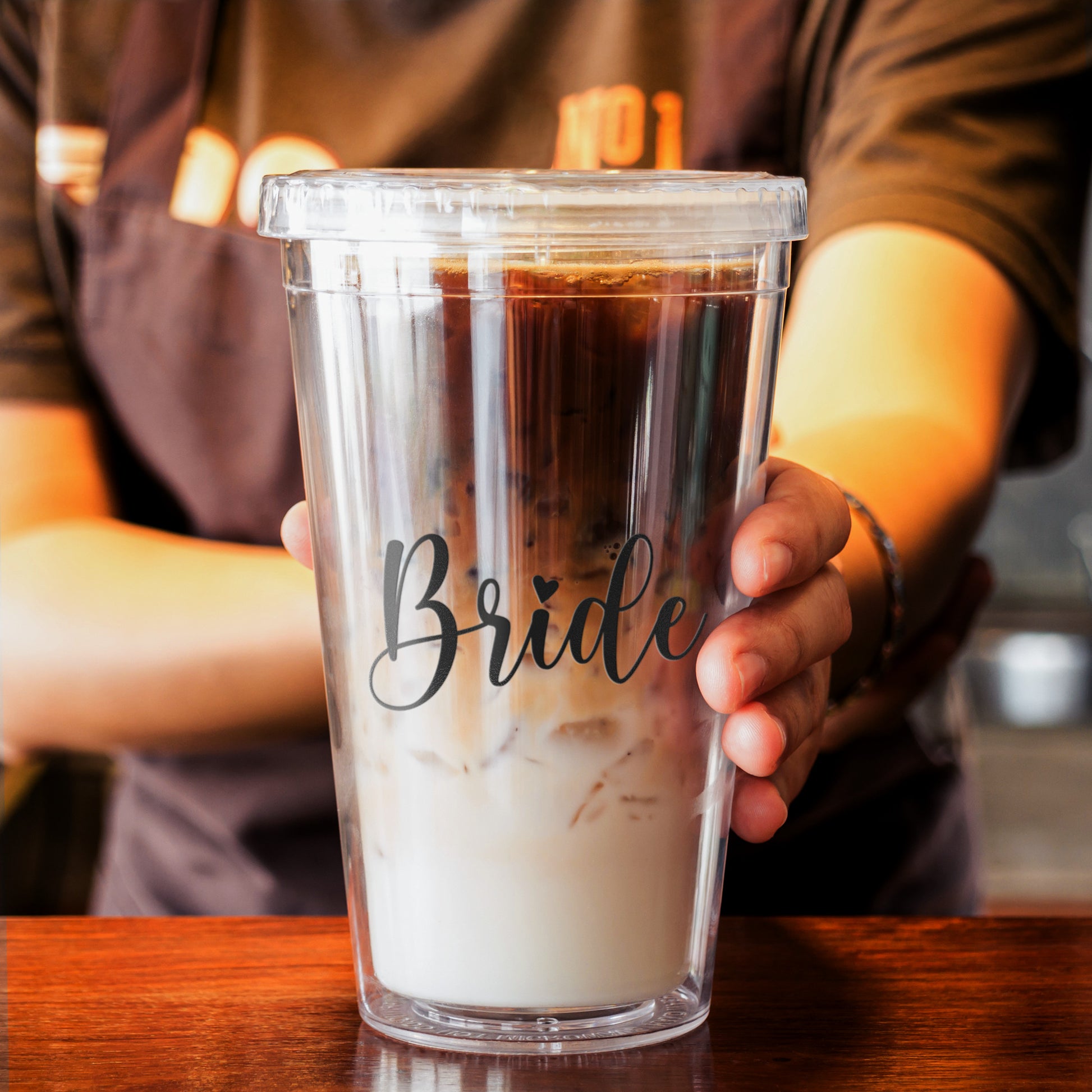Bride Acrylic Tumbler with double-wall construction, secure screw-on lid, and straw. Ideal for pre-wedding festivities and keeping drinks cold or hot. Perfect for the bride tribe, this BPA-free tumbler is a stylish and practical accessory for bridal parties