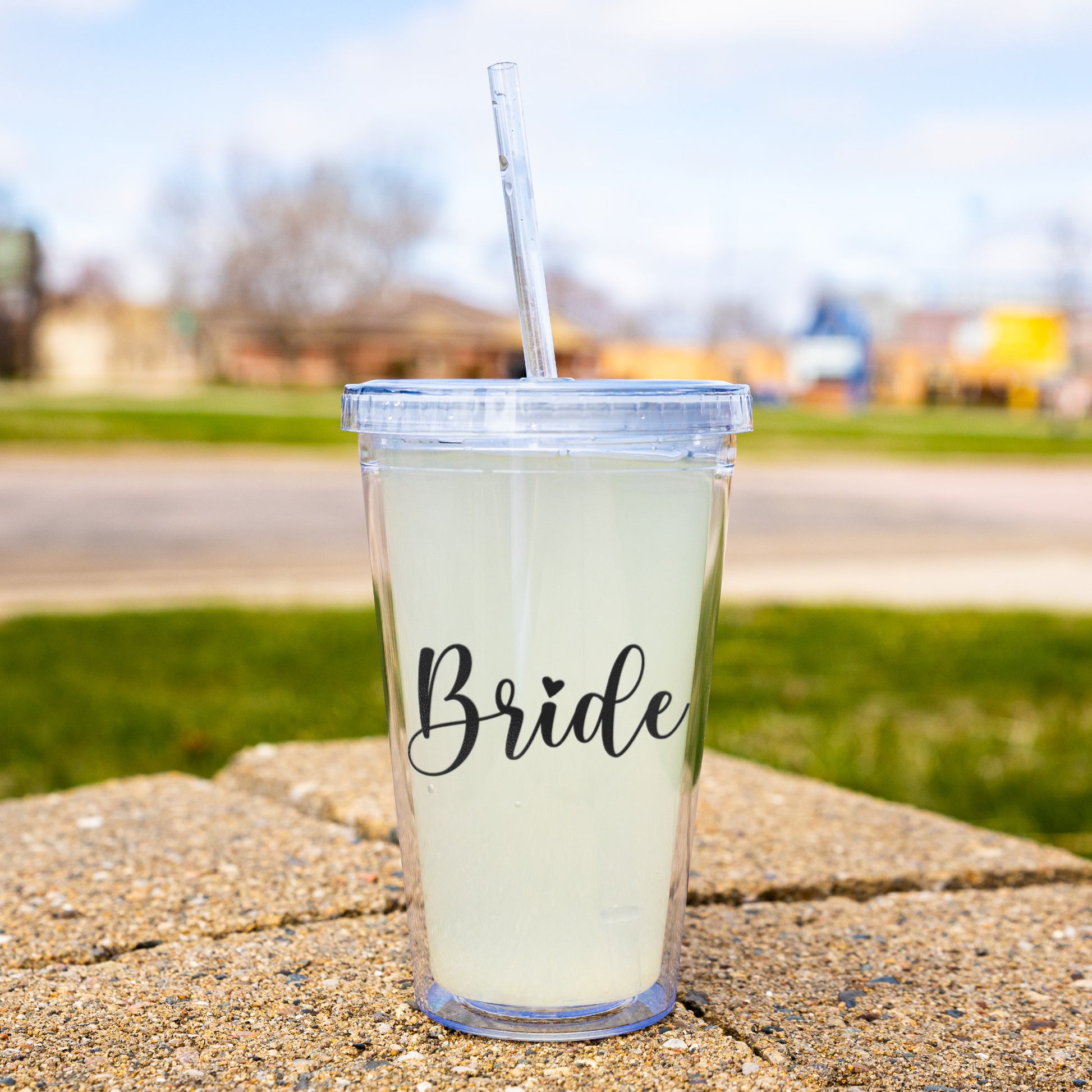 Bride Acrylic Tumbler with double-wall construction, secure screw-on lid, and straw. Ideal for pre-wedding festivities and keeping drinks cold or hot. Perfect for the bride tribe, this BPA-free tumbler is a stylish and practical accessory for bridal parties