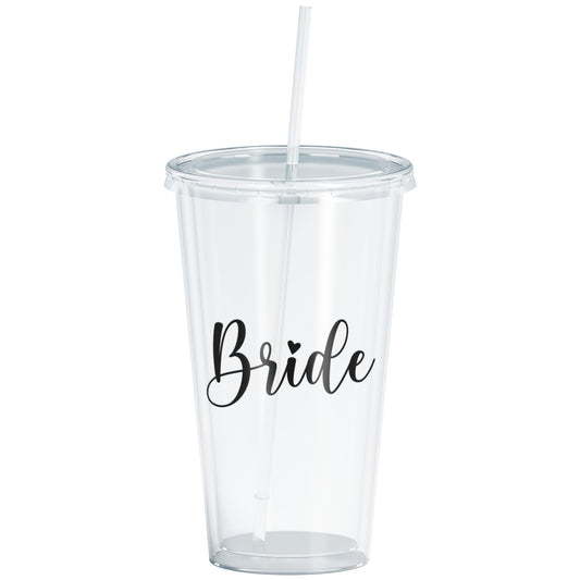 Bride Acrylic Tumbler with double-wall construction, secure screw-on lid, and straw. Ideal for pre-wedding festivities and keeping drinks cold or hot. Perfect for the bride tribe, this BPA-free tumbler is a stylish and practical accessory for bridal parties
