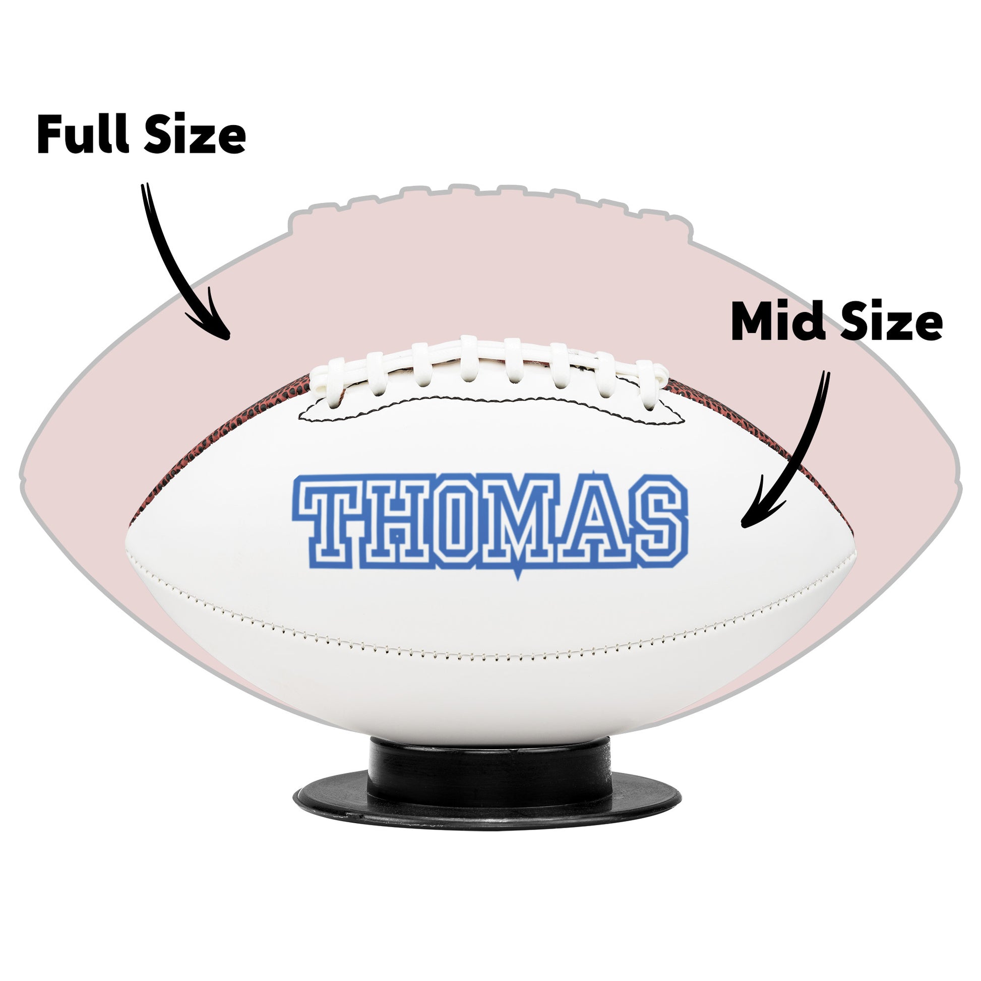 Mid-sized (8.5") synthetic leather football with full-color print, ideal as a keepsake for home or office display. Includes a display base.