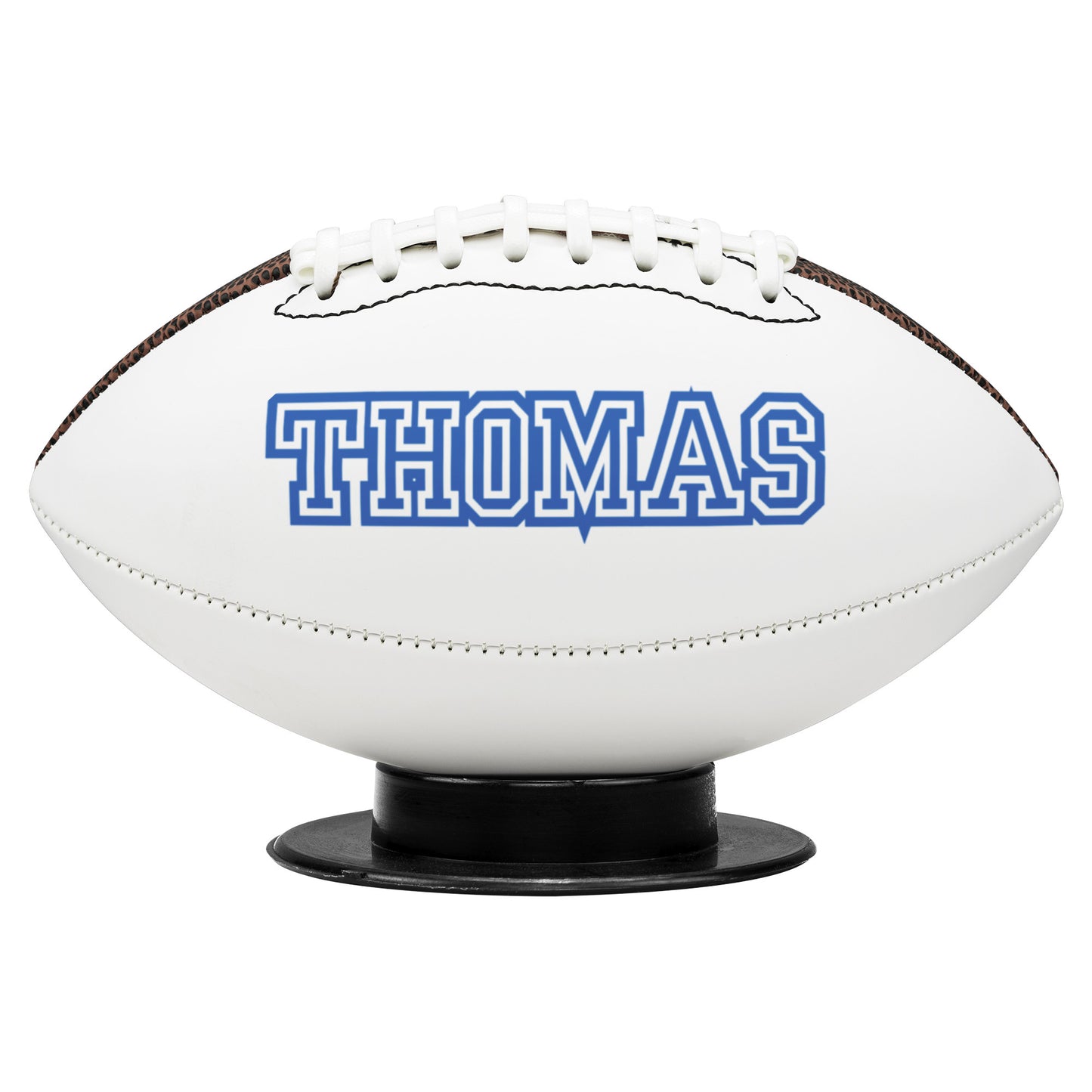 Mid-sized (8.5") synthetic leather football with full-color print, ideal as a keepsake for home or office display. Includes a display base.