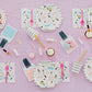 Slumber party napkins with neon pops and shiny gold foil, perfect for sleepovers and spa-themed events. Illustrated by Hello!Lucky for Daydream Society. Set of 16 paper napkins, each measuring 6.5 inches folded. Not microwave safe.